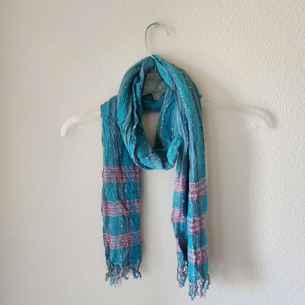 Vintage Teal blue and pink gauzey scarf Boho Cottage Festivals Coastal Scandi